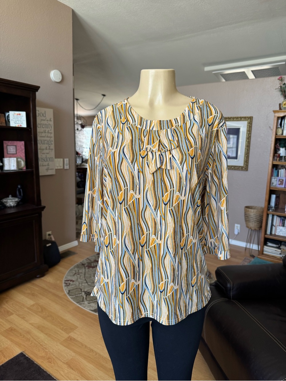 Boutique orange, blue, white & black 3/4 sleeves blouse-size L